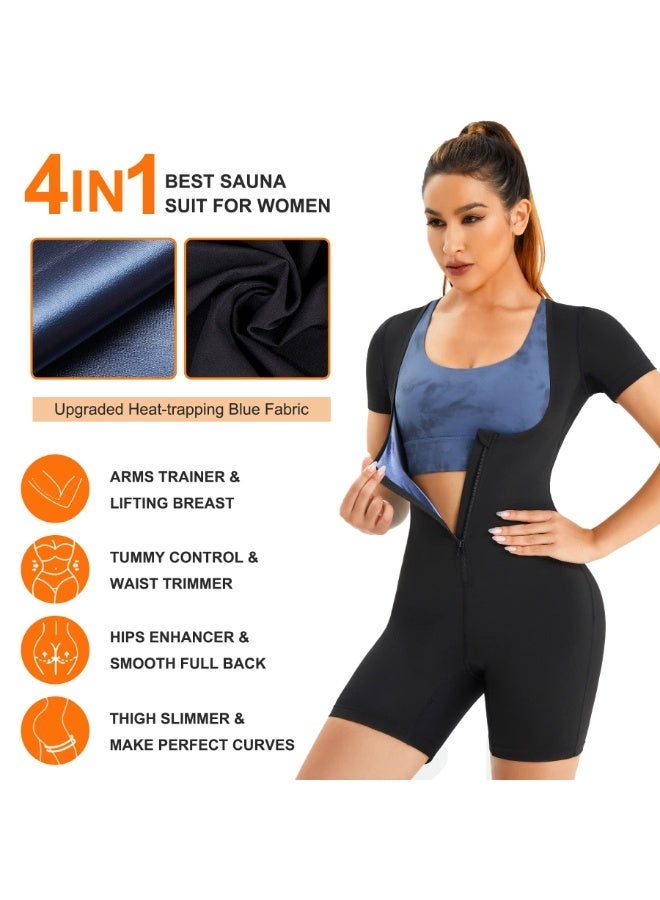 Jourvent Women’s Sauna Suit Set for Weight Loss, Premium High-Quality Breathable Fabric Quick-Dry Sweat-Wicking Compression Outfit, Zipper Long Sleeve Top & High-Waist Shaping Pants with Gloves & Shoe Covers - Image 3