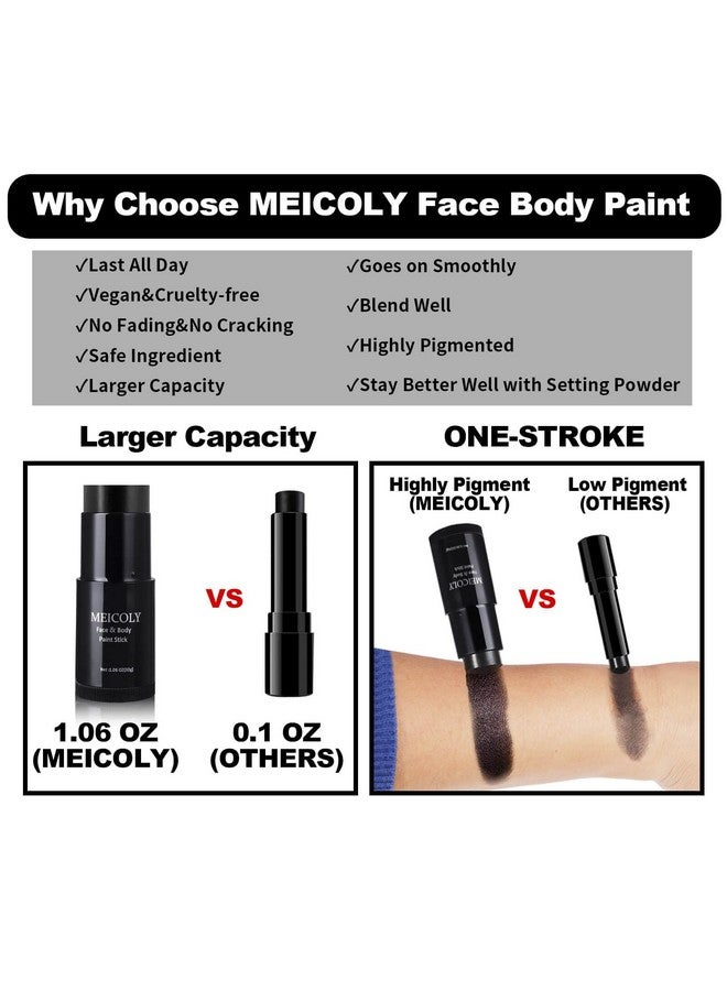 MEICOLY MEICOLY Clown White Face Body Paint Stick(1.06 Oz),Foundation Cream Makeup,Face Paint for Halloween Joker Zombie Vampire Skeleton Skull Special Effects Mime Makeup,White Eye Black Stick for Sports  - Image 3