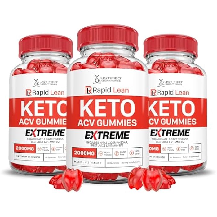Justified Laboratories (3 Pack Rapid Lean Keto ACV Gummies Extreme 2000MG Rapid Lean Keto Gummies Apple Cider Vinegar Formulated with Pomegranate Beet Juice Powder B12 Vegan Non GMO 180 Gummys - Image 1