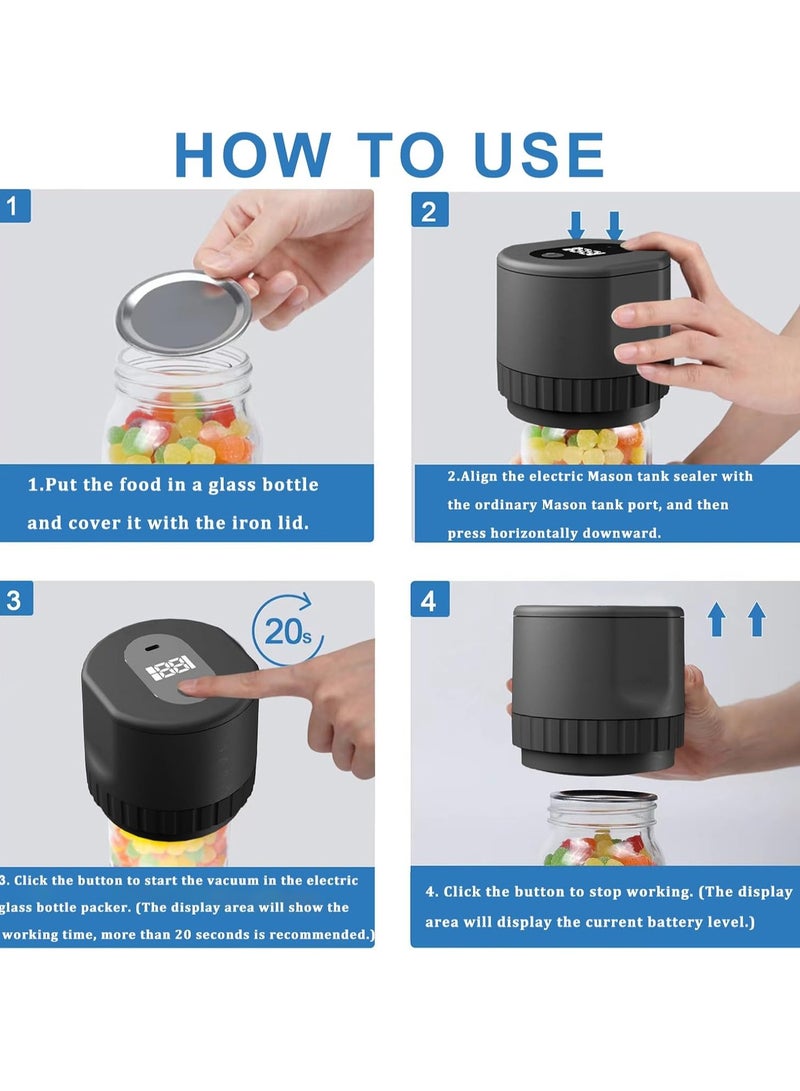 general Mason Jar Vacuum 2 IN 1 Design Electric Mason Jar Vacuum Sealing Kit, Fully Automatic Suction Stop Food Storage Vacuum Sealer for Wide Mouth and Regular Mouth Mason Jars, Black - Image 5