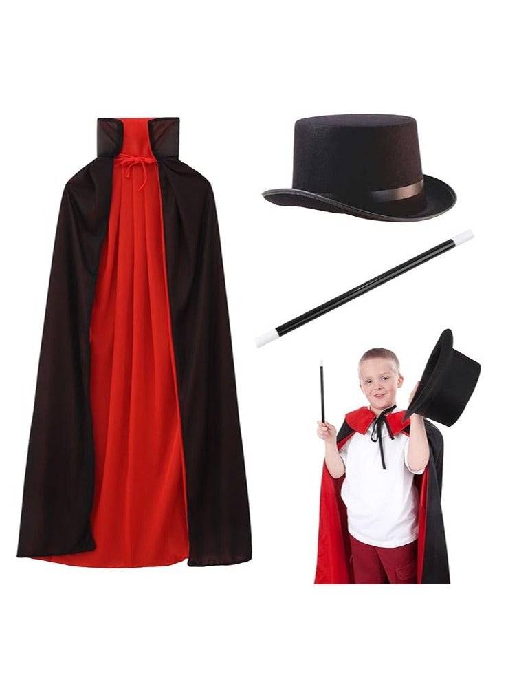 Home Smart Magician Cloak Stand Collar Cloak for Kid's Magician Role Play Costume Set with Hat and Wand for Party - Image 1