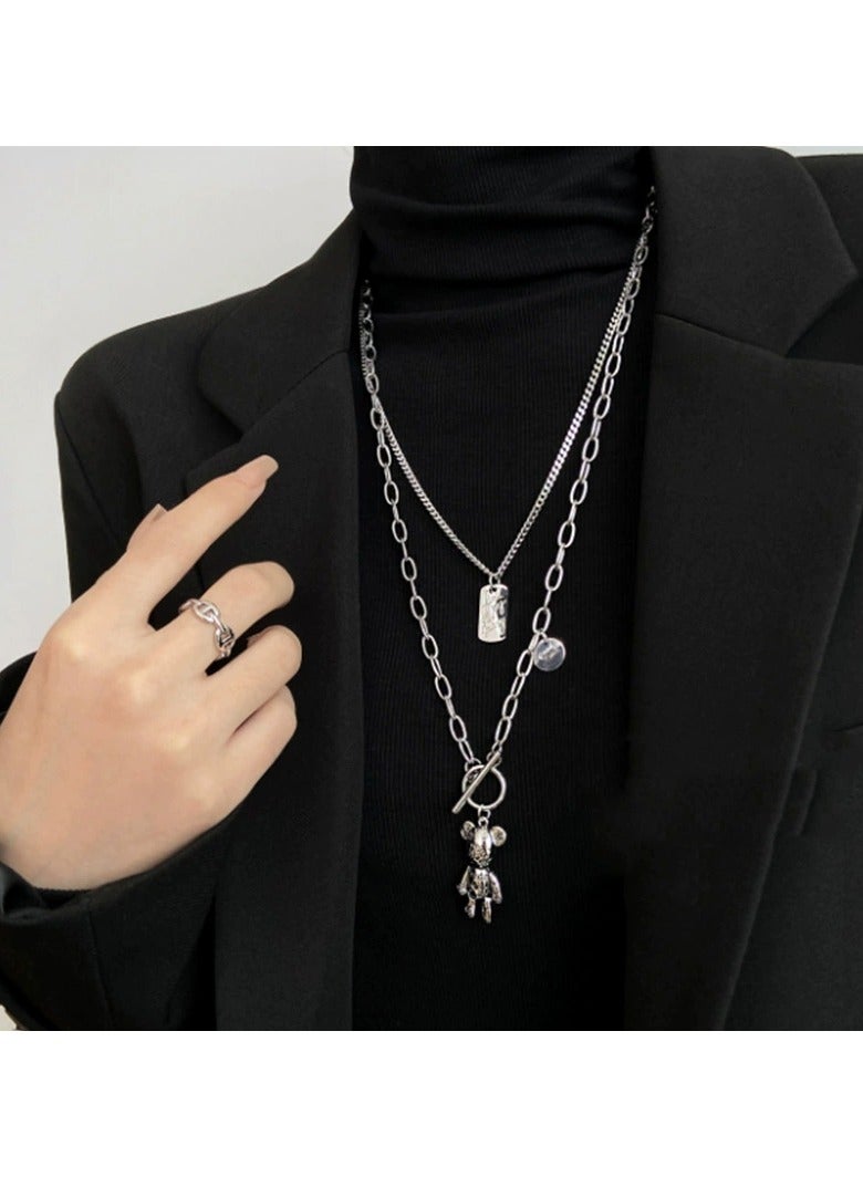 Goolsky Long Teddy Bear Pendant Necklace for Women – Double Layer Statement Chain | Fall/Winter Sweater Jewelry  - Image 1