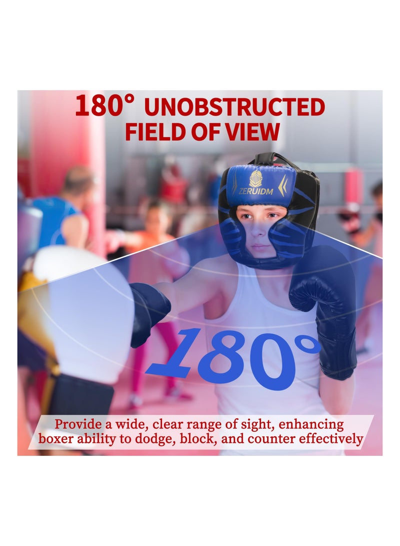 fdsport Boxing Headgear, Leather Boxing Helmet, Head Gear for MMA Kickboxing Karate Taekwondo Muay Thai Sparring & Training, Fighting Sparring Headgear Fits Adults Head Guard, blue - Image 4