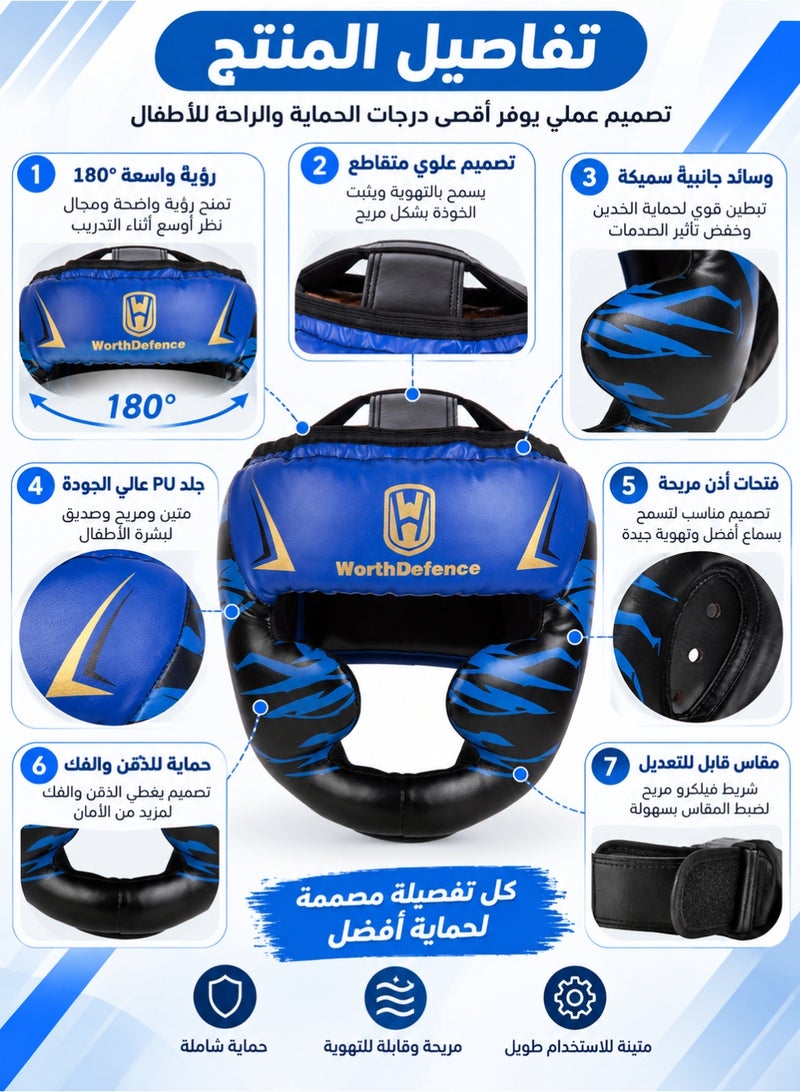 fdsport Kids Boxing Headgear, Adjustable 30–50cm PU Leather Boxing Helmet Head Guard for Children, Protective Sparring Headgear for Boxing, MMA, Kickboxing, Muay Thai, Karate & Taekwondo Training - Image 2