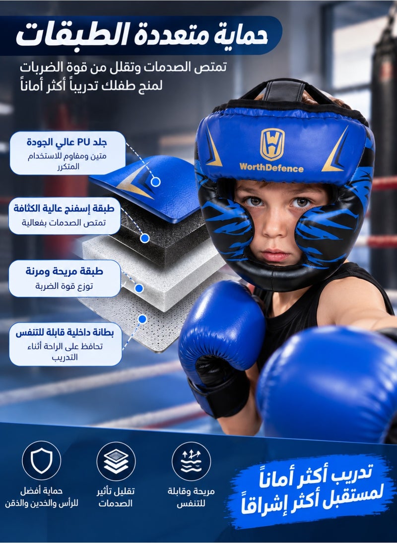 fdsport Kids Boxing Headgear, Adjustable 30–50cm PU Leather Boxing Helmet Head Guard for Children, Protective Sparring Headgear for Boxing, MMA, Kickboxing, Muay Thai, Karate & Taekwondo Training - Image 3