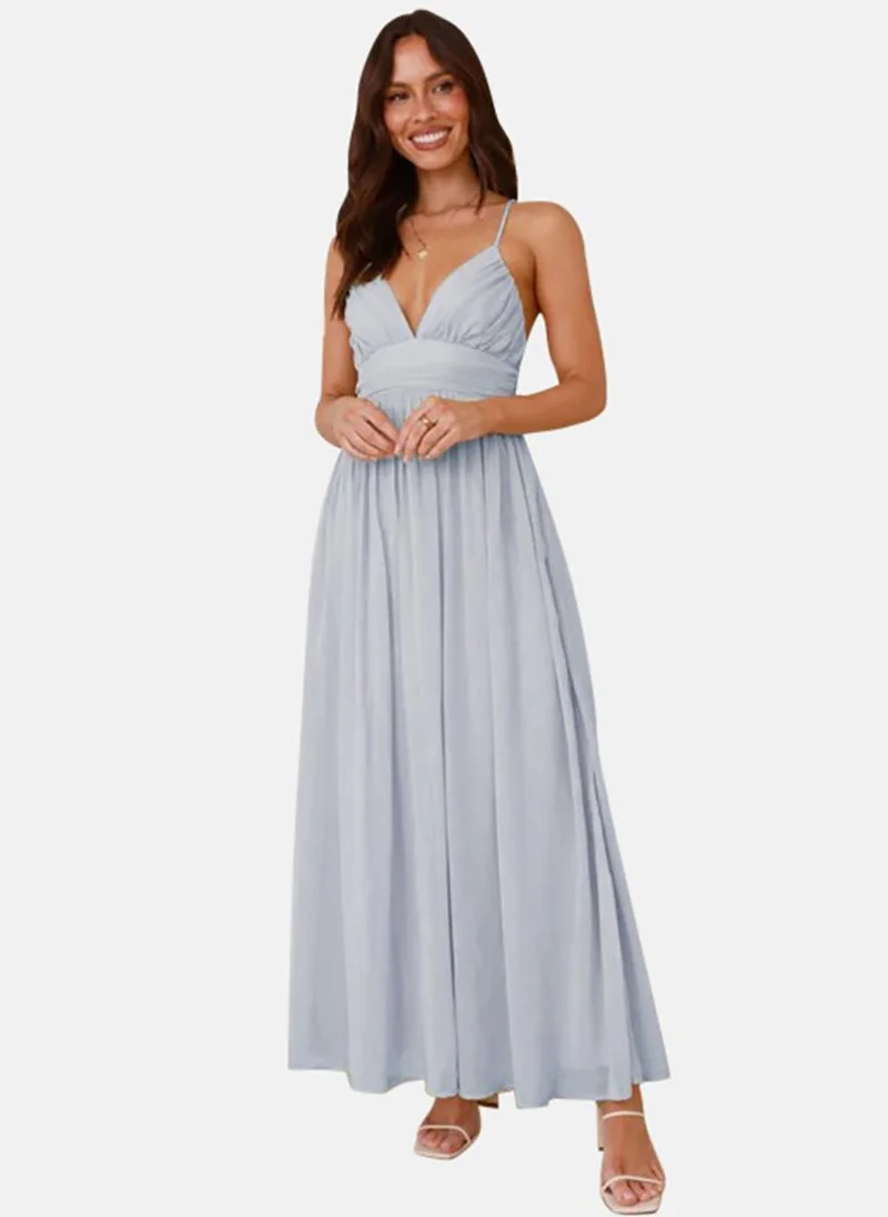 YUNIQEE Grey Solid Fit & Flare Maxi Dress