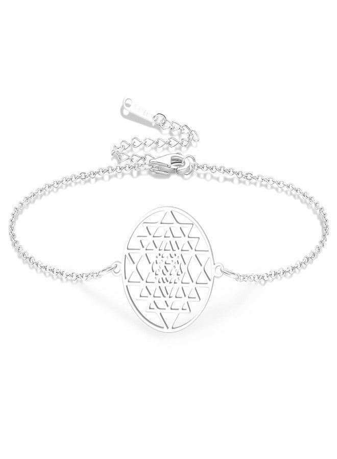 فاساغو سوار VASSAGO Sri Yantra Chakra للنساء والرجال، مصنوع يدويًا، قابل للتعديل، سوار من حبل مضفر، رمز الهندوسية المقدس، تميمة، مجوهرات للتأمل واليوغا (فضي 1) - Image 1