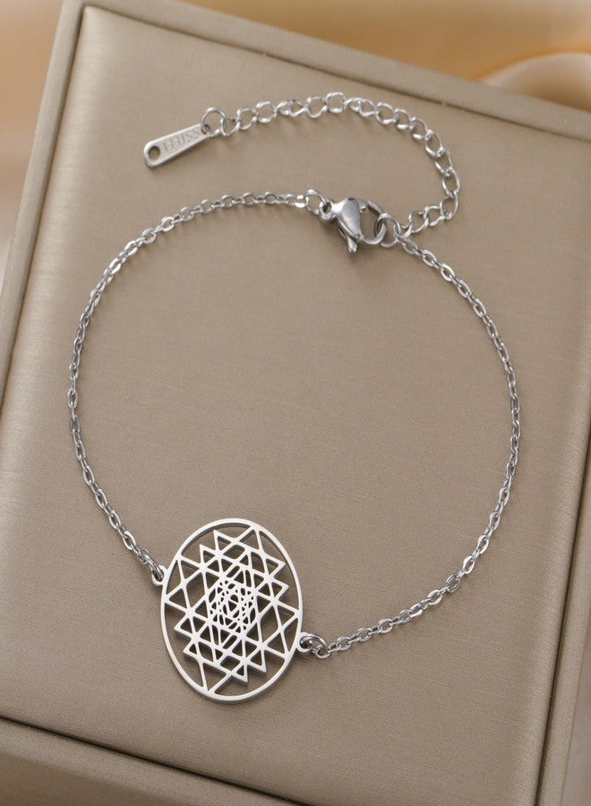 فاساغو سوار VASSAGO Sri Yantra Chakra للنساء والرجال، مصنوع يدويًا، قابل للتعديل، سوار من حبل مضفر، رمز الهندوسية المقدس، تميمة، مجوهرات للتأمل واليوغا (فضي 1) - Image 4