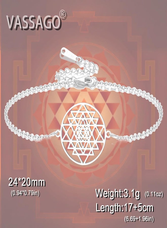 فاساغو سوار VASSAGO Sri Yantra Chakra للنساء والرجال، مصنوع يدويًا، قابل للتعديل، سوار من حبل مضفر، رمز الهندوسية المقدس، تميمة، مجوهرات للتأمل واليوغا (فضي 1) - Image 3