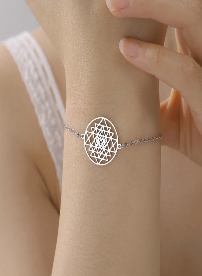 فاساغو سوار VASSAGO Sri Yantra Chakra للنساء والرجال، مصنوع يدويًا، قابل للتعديل، سوار من حبل مضفر، رمز الهندوسية المقدس، تميمة، مجوهرات للتأمل واليوغا (فضي 1) - Image 5