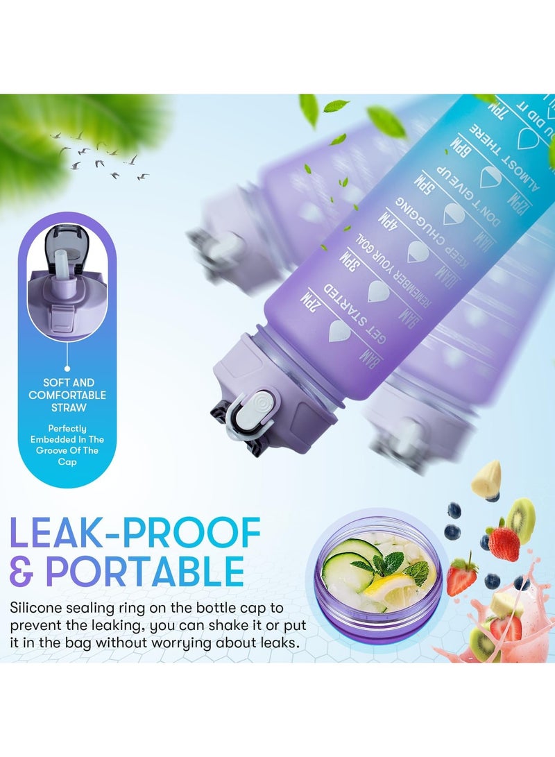 3 Pack Sport Healthy Water Bottle 2L+900ml+500ml Motivational Time Marker,Straw,Phone Holder, Plastic, Adults Kids Fitness Office Gym Home Outdoor School Exercise Protein shake Leak Proof (Blue) - Image 2