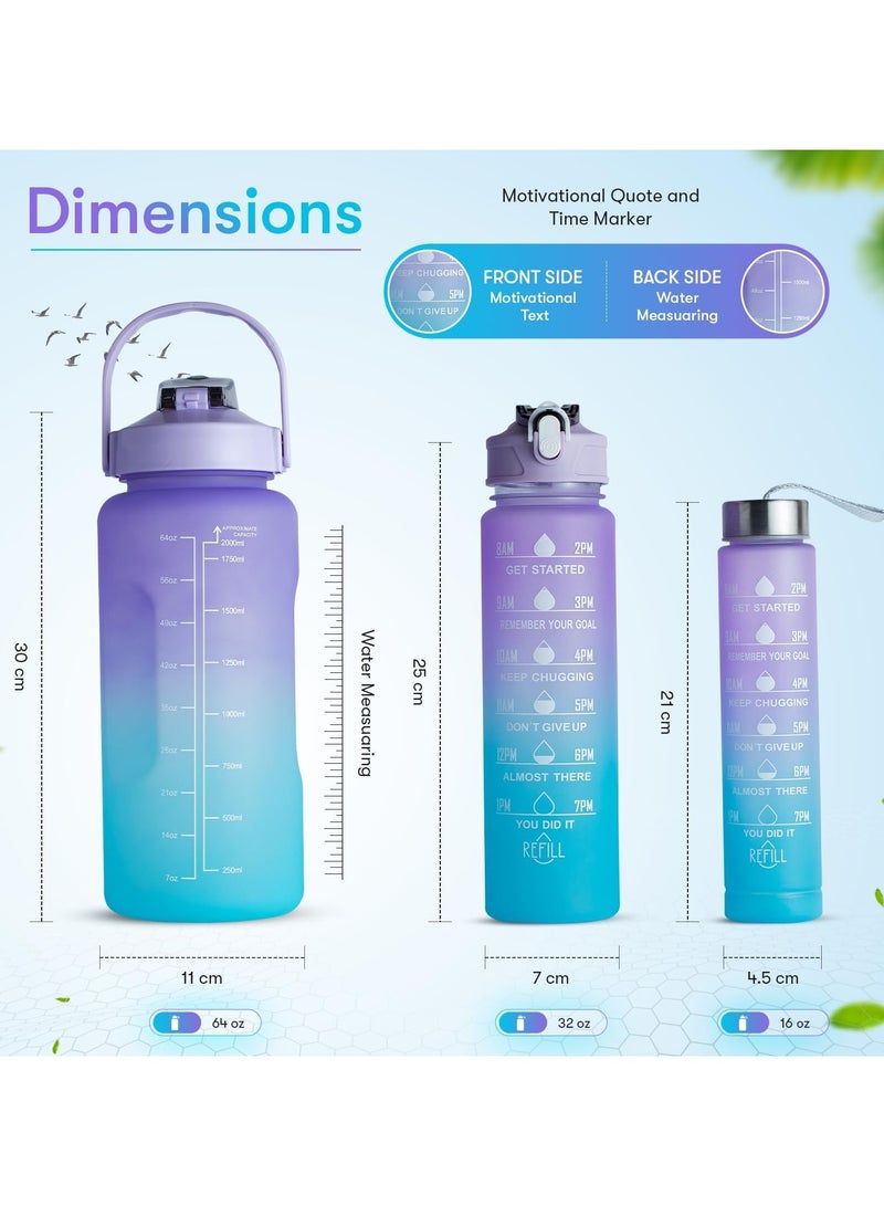 3 Pack Sport Healthy Water Bottle 2L+900ml+500ml Motivational Time Marker,Straw,Phone Holder, Plastic, Adults Kids Fitness Office Gym Home Outdoor School Exercise Protein shake Leak Proof (Blue) - Image 4