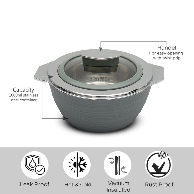 JAYPEE JAYPEE WAVELOCK Ultra Inner Stainless Steel Casserole Twin Set of 2 1000ml BPA Free Insulated Casserole Set Sabji Container Small Chapati Box Food Grade Serving Set Blue  - Image 4