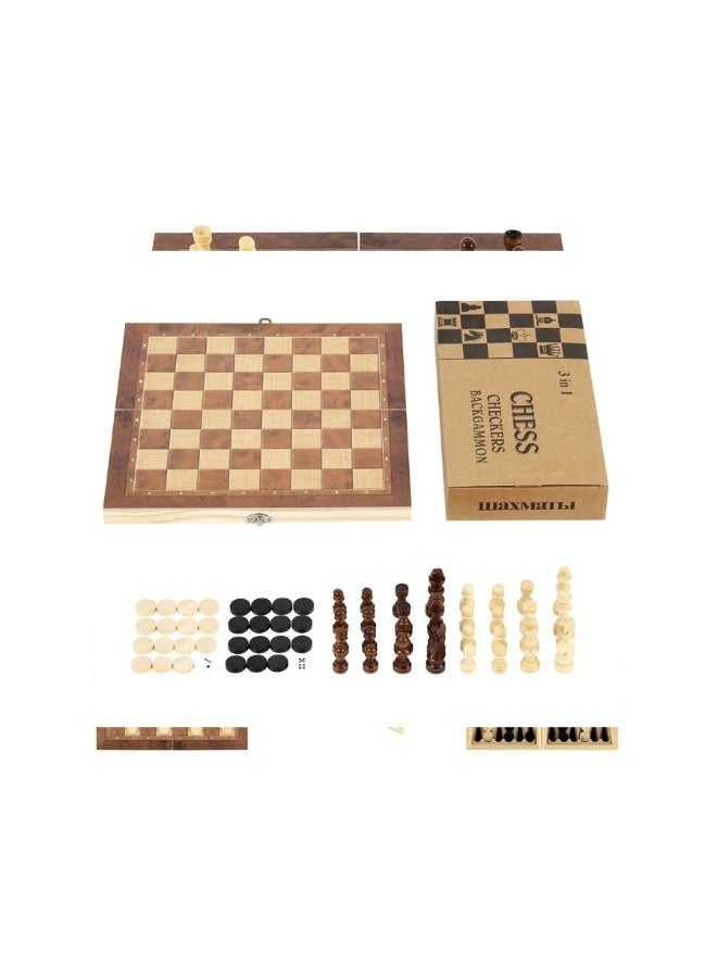 EHOME Chess Set，Folding Storage Wooden Chess Board Sets，3 in 1 Chess Board Game for Adults and Kids （Chess，Backgammon，Checkers），Exquisite Wooden Chess Set - Image 1