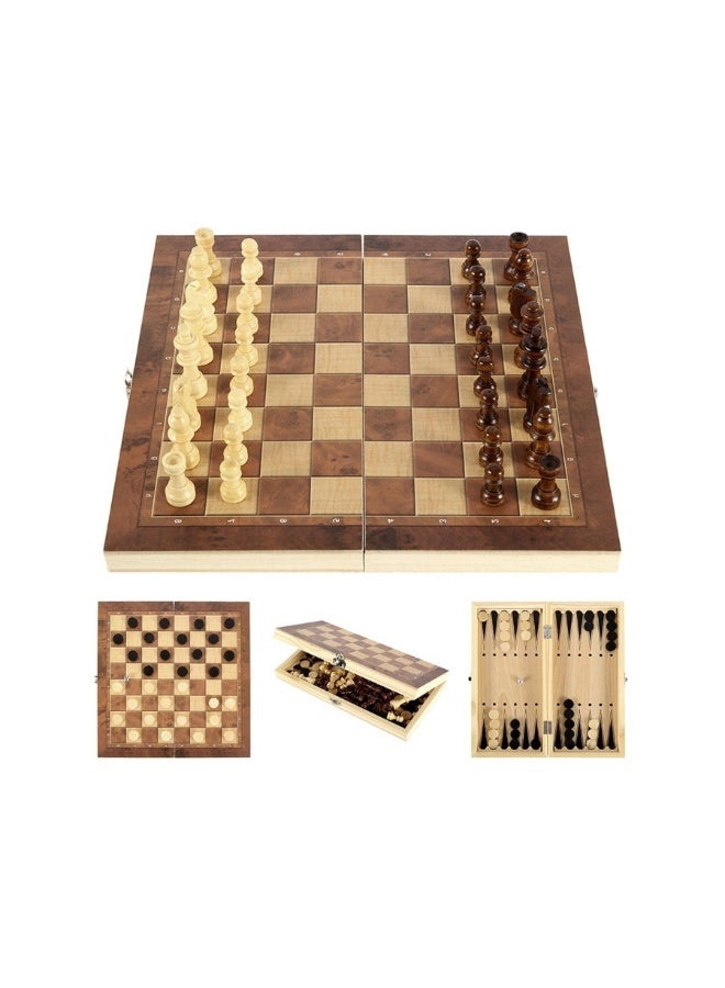 EHOME Chess Set，Folding Storage Wooden Chess Board Sets，3 in 1 Chess Board Game for Adults and Kids （Chess，Backgammon，Checkers），Exquisite Wooden Chess Set - Image 2