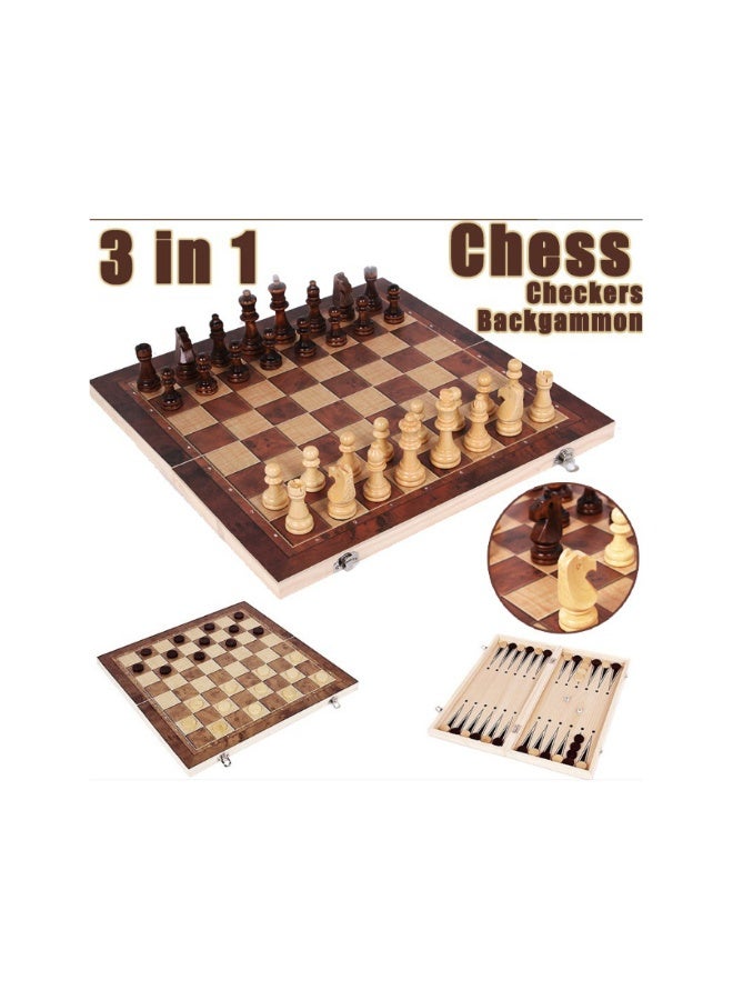 EHOME Chess Set，Folding Storage Wooden Chess Board Sets，3 in 1 Chess Board Game for Adults and Kids （Chess，Backgammon，Checkers），Exquisite Wooden Chess Set - Image 5