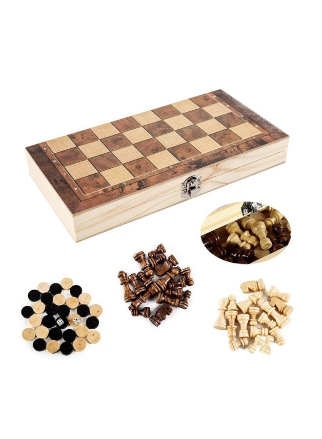 EHOME Chess Set，Folding Storage Wooden Chess Board Sets，3 in 1 Chess Board Game for Adults and Kids （Chess，Backgammon，Checkers），Exquisite Wooden Chess Set - Image 4