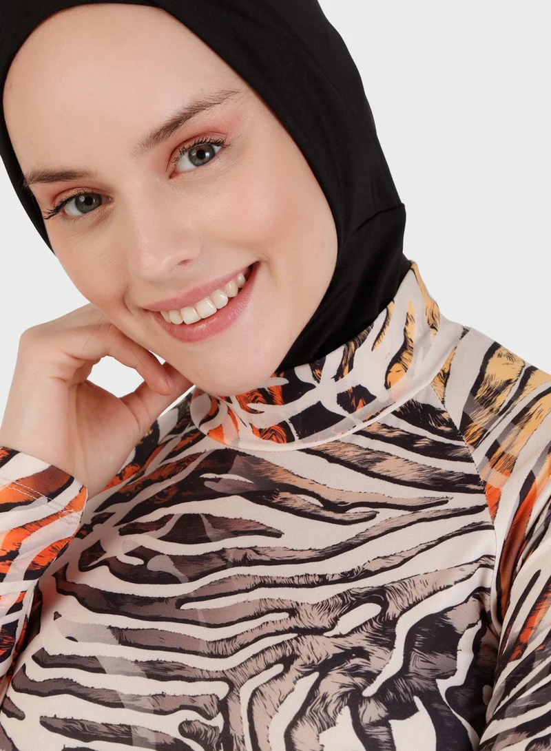Mayo Bella by Modanisa Printed Fully Covered Swimsuit