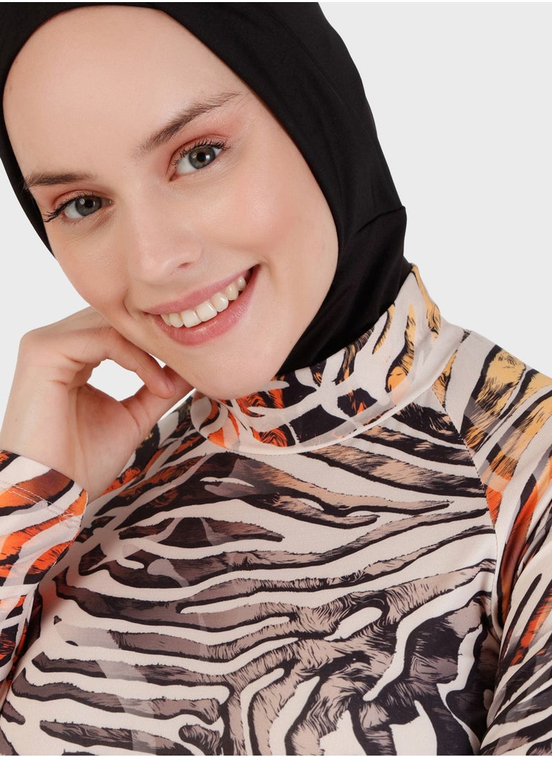 Mayo Bella by Modanisa - Printed Fully Covered Swimsuit - Image 1