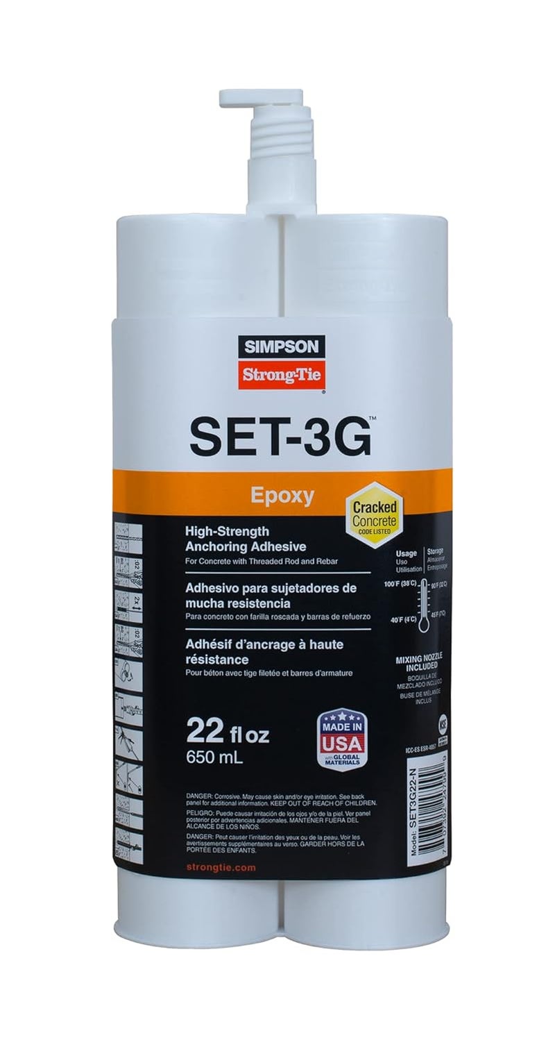 Simpson StrongTie SET-3G22-N High-Strength Epoxy Anchoring Adhesive for Threaded Rods, Rebar & Dowels - Superior Bond Strength, Fast Curing, 22 oz Side-by-Side Cartridge - Image 1