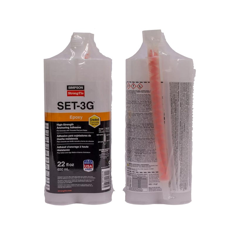 Simpson StrongTie SET-3G22-N High-Strength Epoxy Anchoring Adhesive for Threaded Rods, Rebar & Dowels - Superior Bond Strength, Fast Curing, 22 oz Side-by-Side Cartridge - Image 3