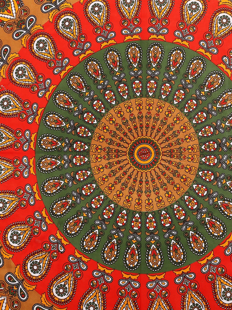 Monique 100% Pure Cotton Rajasthani Jaipuri Traditional Queen Size Double Bed Bedsheet Size 215 cm x 245 cm Pillow Size 43 cm x 63 cm TC 144 with 2 King Size Pillow Covers (MIRCHI-RD) - Image 2
