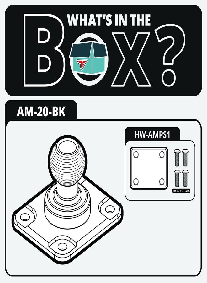 Tackform AMPS Mount - 20mm Ball | Aluminum | 4-Hole Drill Base | Mount to Dash, AMPS, or Grid Brackets | Includes Hardware Kit | NOT Compatible with 1" / B Sized Systems - Image 3
