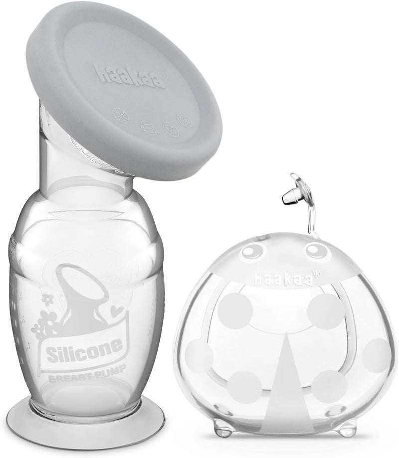 haakaa هاكا 100 مل مضخة ثدي يدوية مع غطاء سيليكون مانع للتسرب ومجمع حليب ثدي على شكل خنفساء 75 مل للرضاعة الطبيعية - Image 1