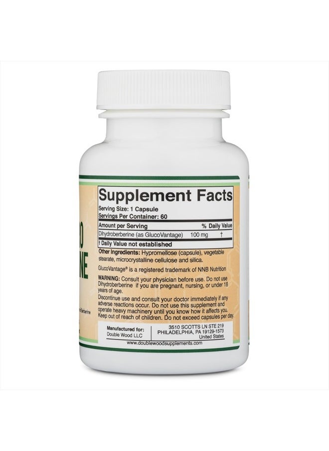 Double Wood Supplements - Dihydroberberine Supplement 100mg, 60 Capsules (Patented GlucoVantage Super Berberine, May be 5X More Effective Than Berberine with Less Side Effects) Third Party Tested, Vegan Safe by Double Wood - Image 1