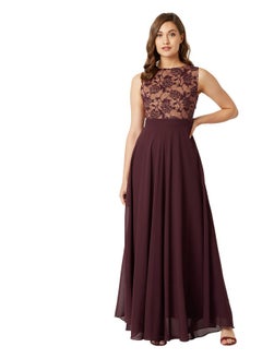 Miss Chase Miss Chase Women's Round Neck Sleeveless Georgette Floral Lace Fit & Flare Maxi Dress  - Image 1