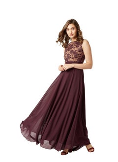 Miss Chase Miss Chase Women's Round Neck Sleeveless Georgette Floral Lace Fit & Flare Maxi Dress  - Image 3