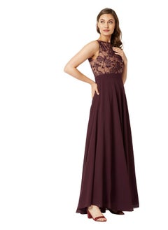 Miss Chase Miss Chase Women's Round Neck Sleeveless Georgette Floral Lace Fit & Flare Maxi Dress  - Image 4