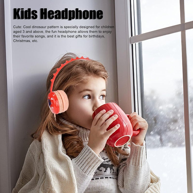 Kids Wired Headphone with Dinosaur Design, Over Ear Headphone for Kids, Adjustable Volume Stereo Headset with Soft Cushion, 3.5mm Jack Compatible with PC Tablets Phones for Boys Gi (Red) - Image 2
