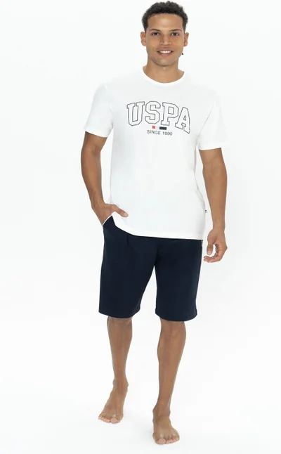 U.S. Polo Assn. 18873 Men's Short Sleeve Crew Neck Pajama Set with Shorts-Ecru