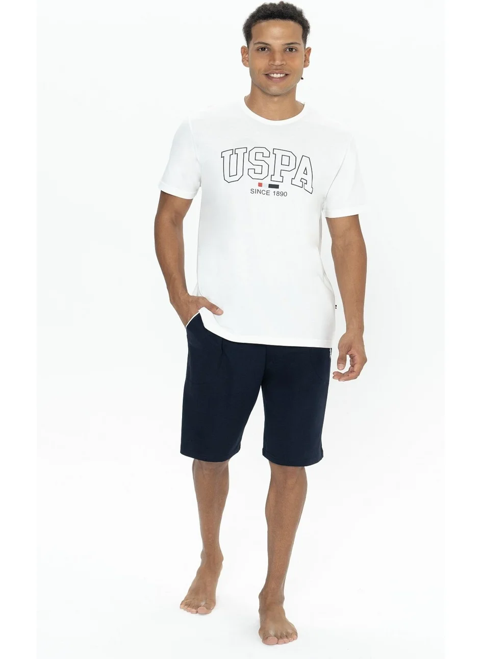 U.S. Polo Assn. 18873 Men's Short Sleeve Crew Neck Pajama Set with Shorts-Ecru