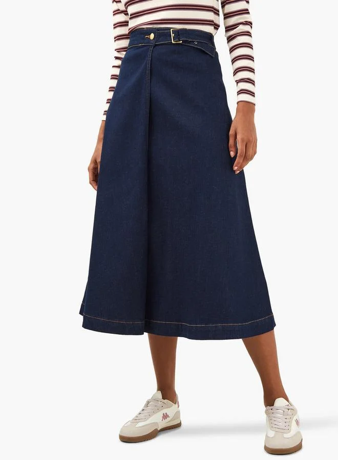 Lee Cooper Midi Cotton A-line Skirt with Buckle Closure