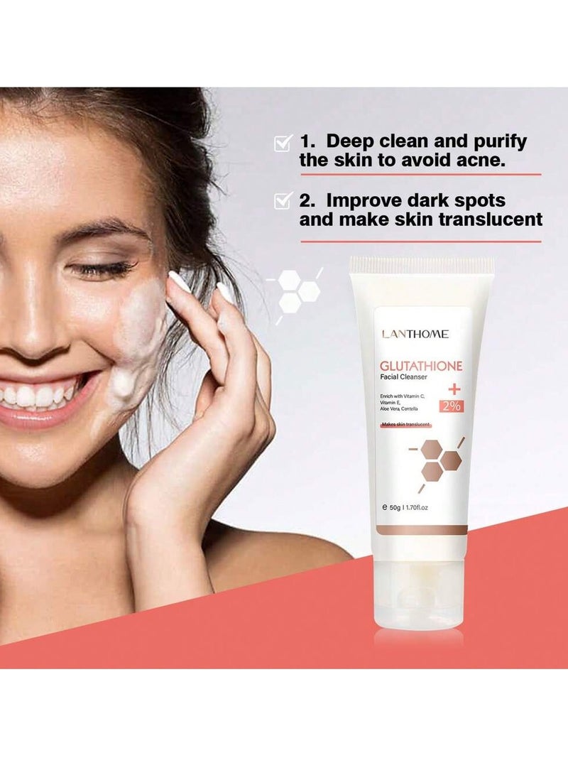 Lanthome 50g Glutathione Facial Cleanser Deep Cleansing Pore Facial Cleanser Tightens Skin Facial Serum Deep Cleaning Moisturizer Smooth Skin Body Cream Moisturizing Brightening and Whitening Face Cream - Image 3