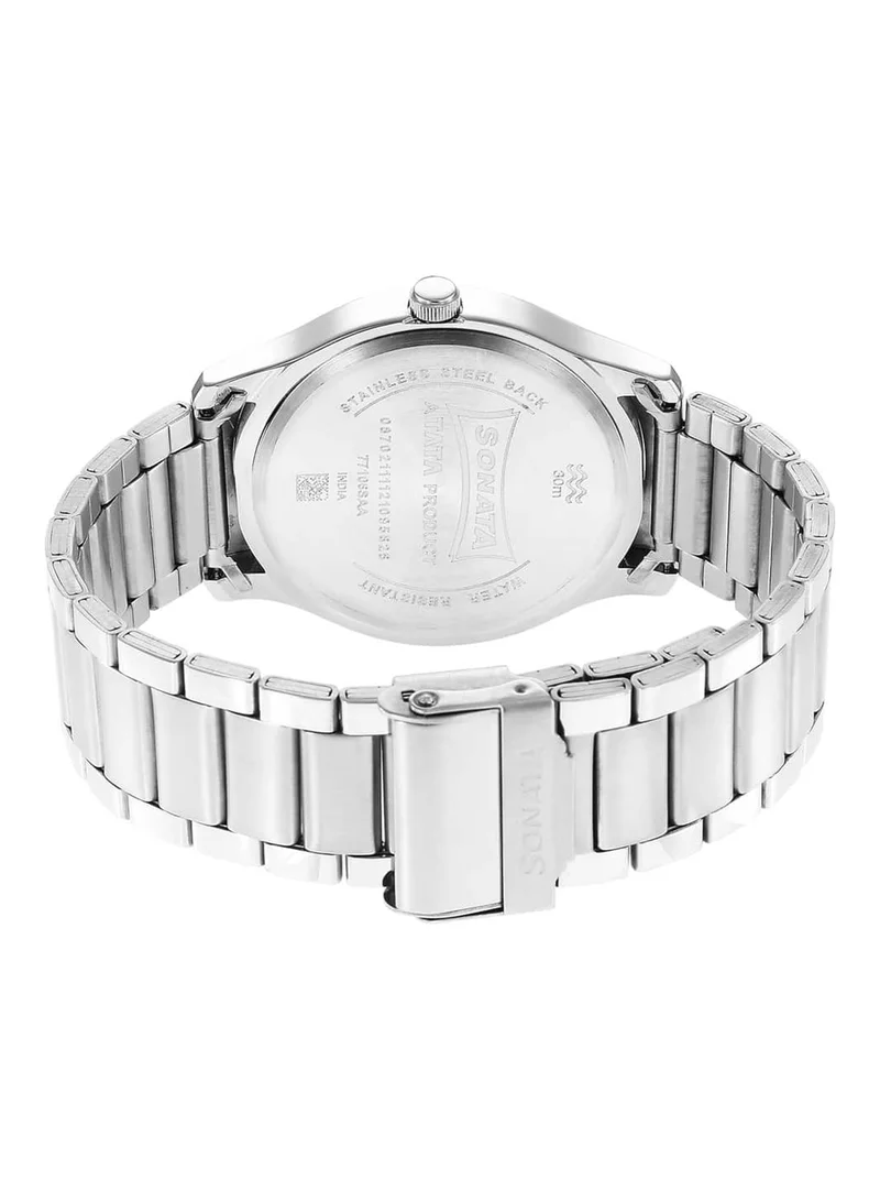 Sonata Men's Analog Round Shape Stainless Steel Wrist Watch 77106SM05 - 49.7 Mm