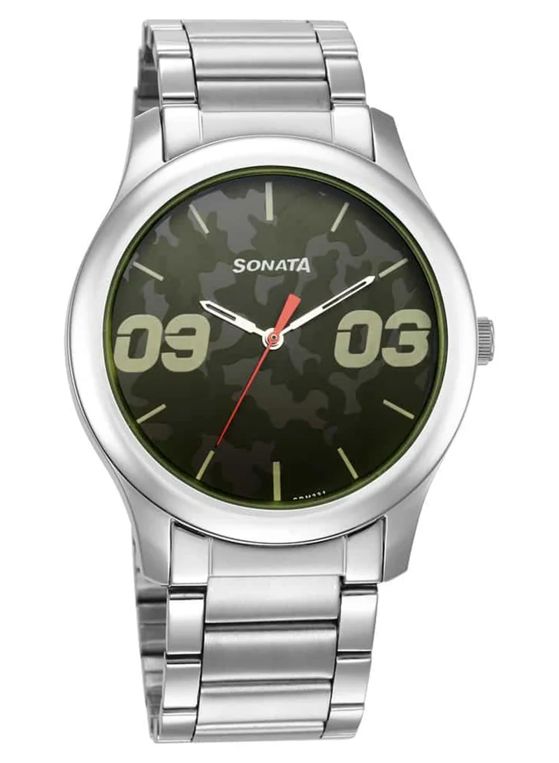 Sonata Men's Analog Round Shape Stainless Steel Wrist Watch 77106SM05 - 49.7 Mm