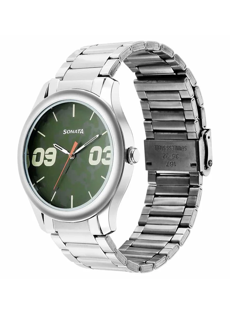 Sonata Men's Analog Round Shape Stainless Steel Wrist Watch 77106SM05 - 49.7 Mm