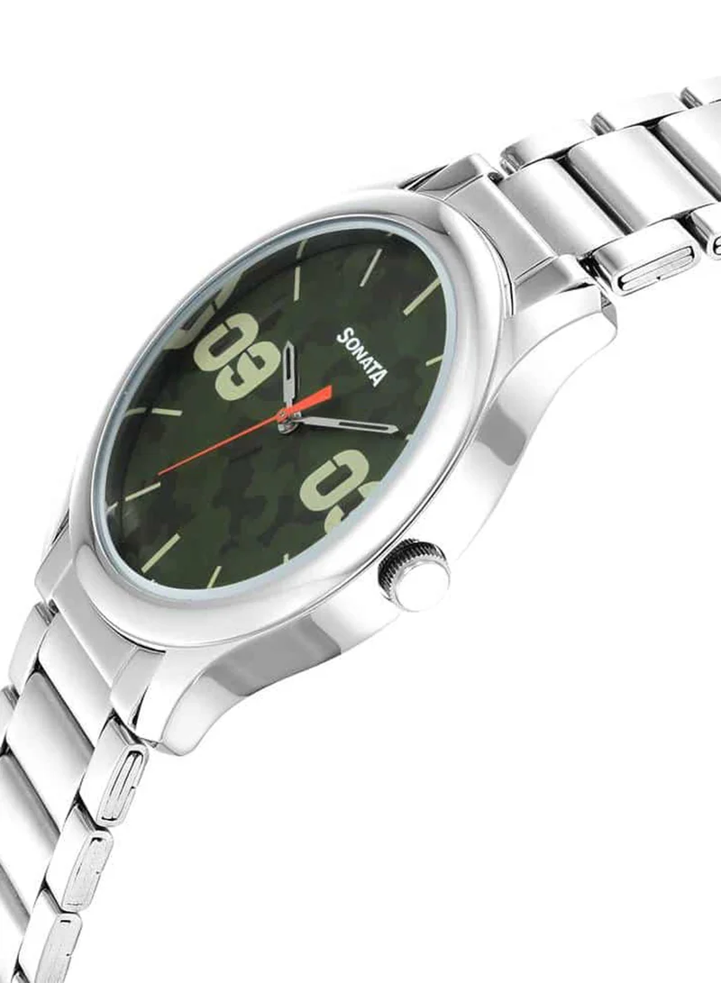 Sonata Men's Analog Round Shape Stainless Steel Wrist Watch 77106SM05 - 49.7 Mm