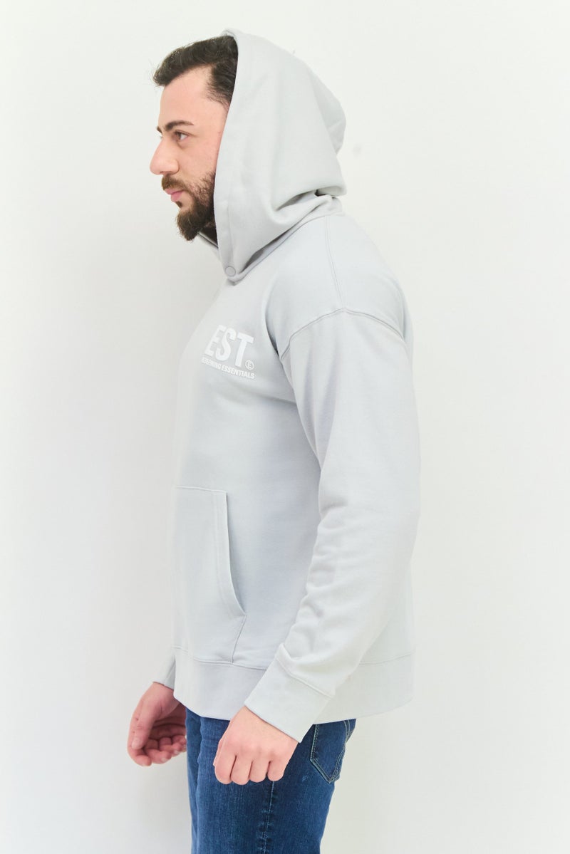 Established Redefining Essentials Men Hooded Brand Logo Long Sleeves Sweatshirt, Light Grey - Image 2