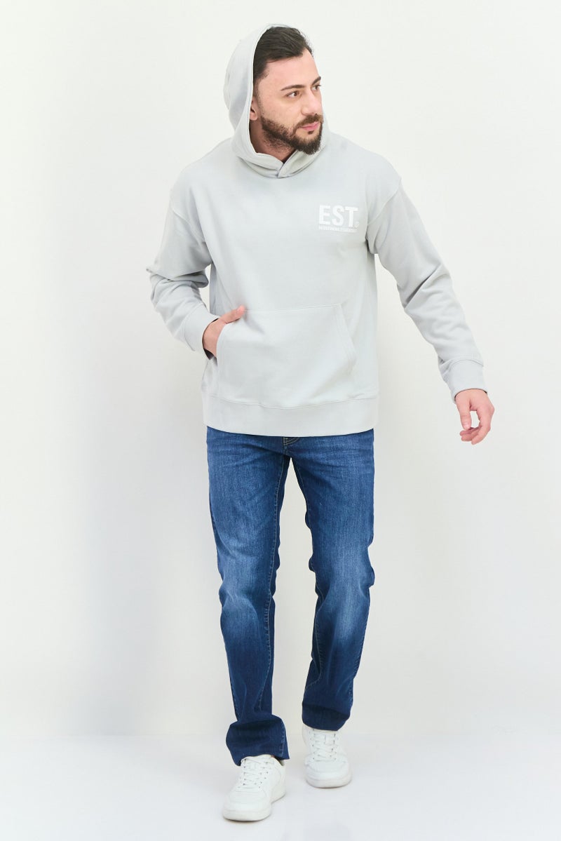 Established Redefining Essentials Men Hooded Brand Logo Long Sleeves Sweatshirt, Light Grey - Image 4