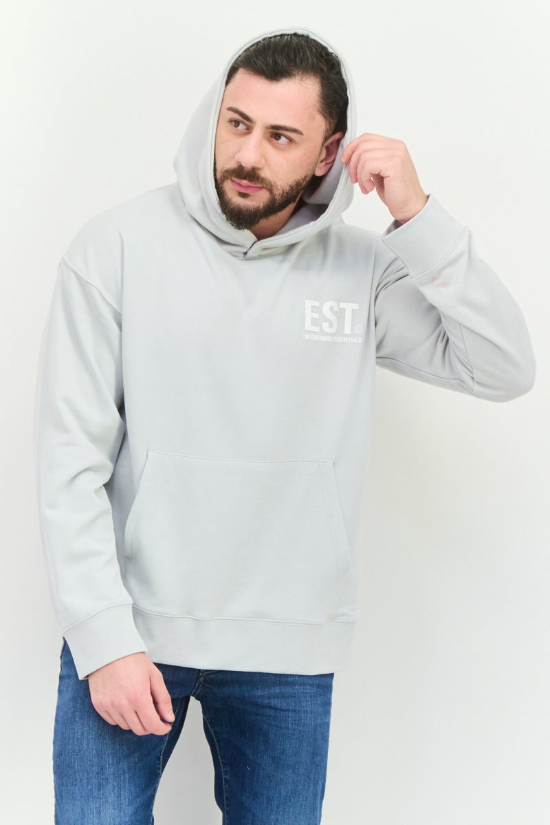 Established Redefining Essentials Men Hooded Brand Logo Long Sleeves Sweatshirt, Light Grey - Image 1