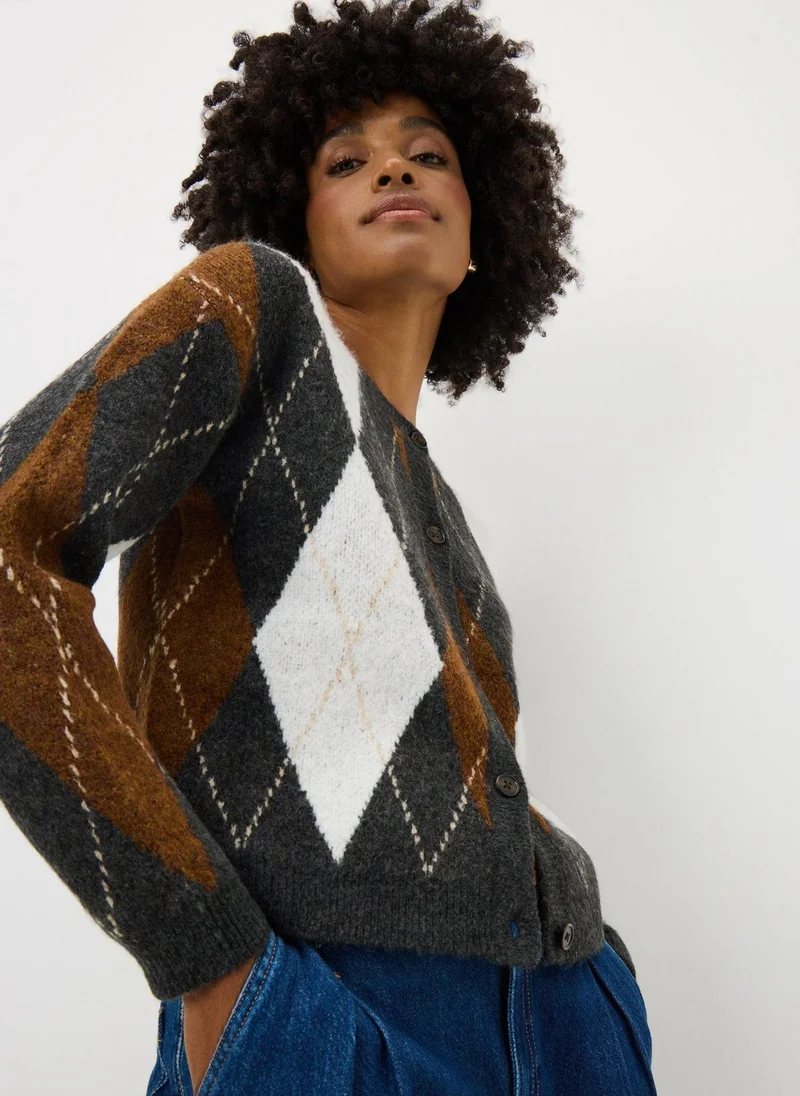 Matalan Brown Argyle Pattern Cardigan