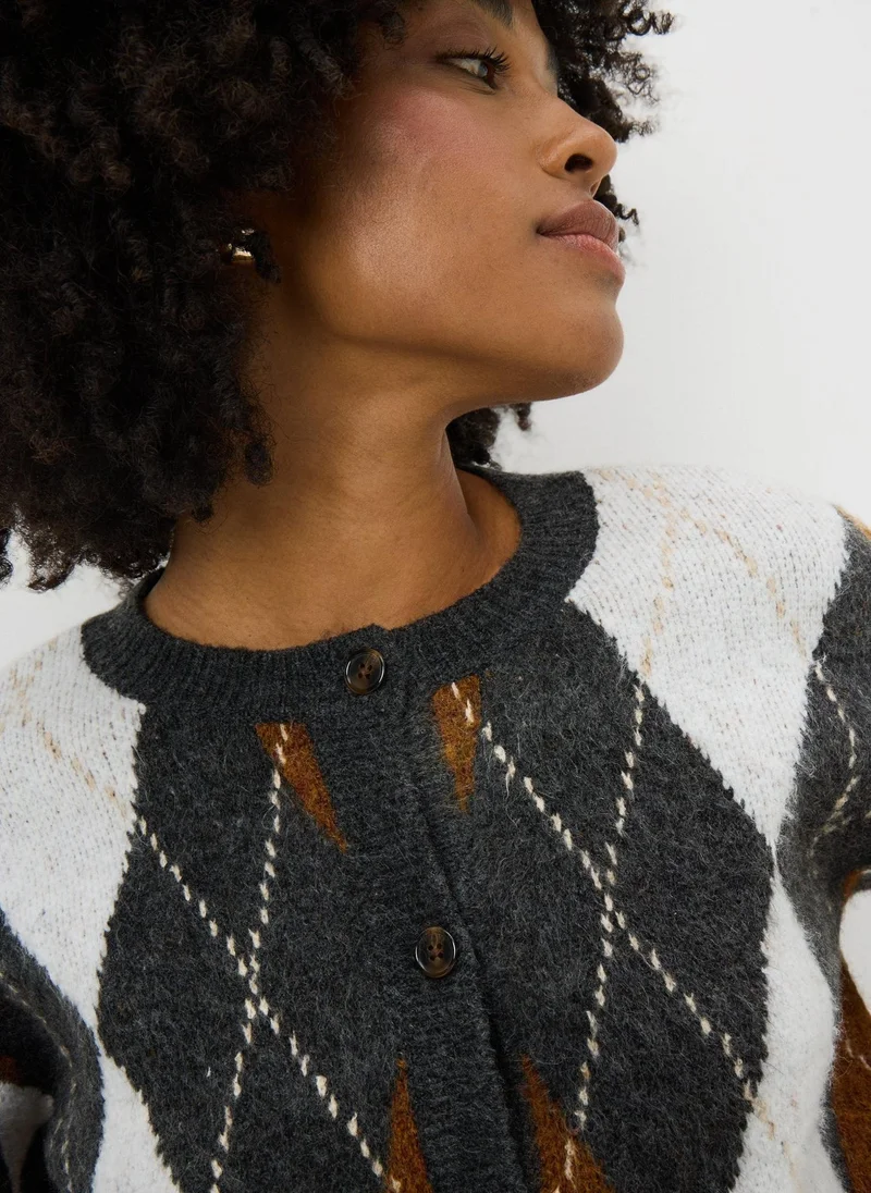 Matalan Brown Argyle Pattern Cardigan