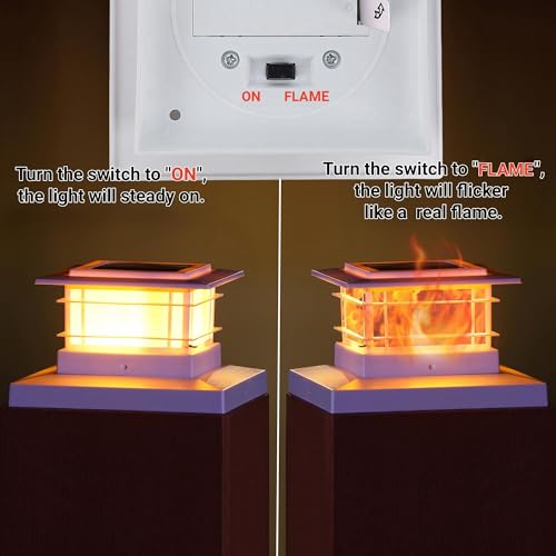 Dynaming 8 Pack Solar Post Cap Lights Outdoor with Flickering Flame Light, White Shell Fence Post Solar Lights Fit 4x4 5x5 Vinyl/Wooden Posts, Brightness LED Lighting Decor for Garden Deck Patio - Image 4