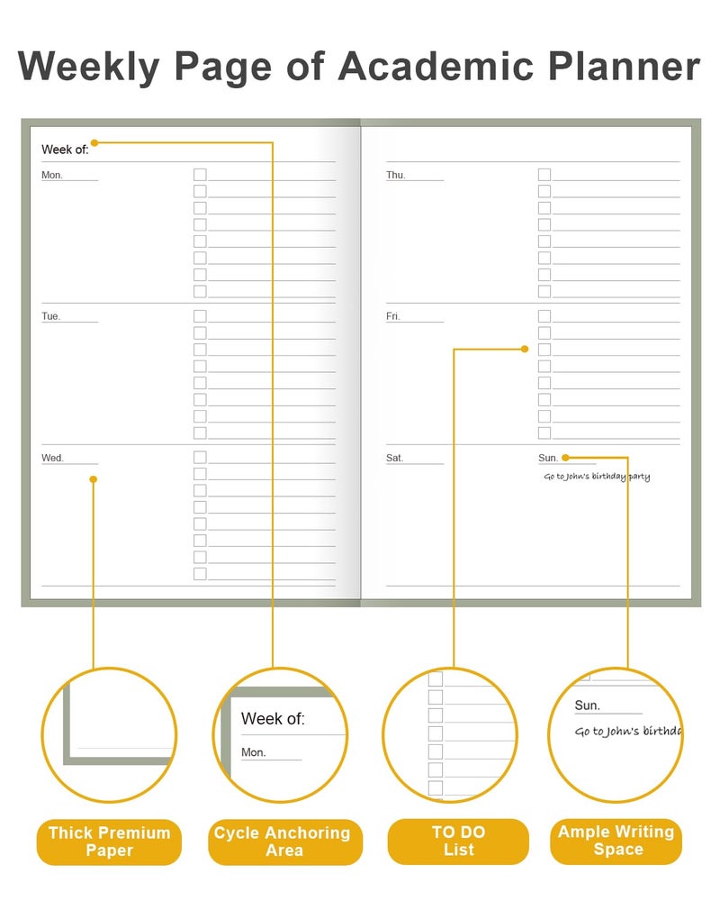 Tuun Fuplan Academic Planner for 2026 or Anytime â€“ A5 Undated Weekly Student Planner For Homeschool, High School, College & Nursing Students, 200 Pages, 5.8" x 8.5", Green - Image 3