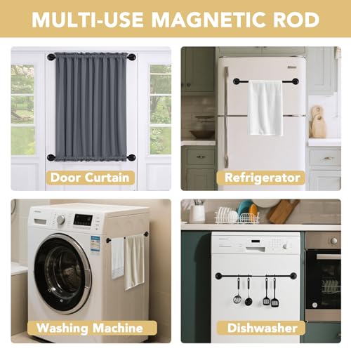 H.VERSAILTEX HVERSAILTEX 1 PACK Magnetic Curtain Rods for Metal Doors 16 to 28 12 Inch Diameter Adjustable French Door Curtain Rod for Classroom Whiteboard Magnetic Cafe Rod Towel Bar Holder Black - Image 3