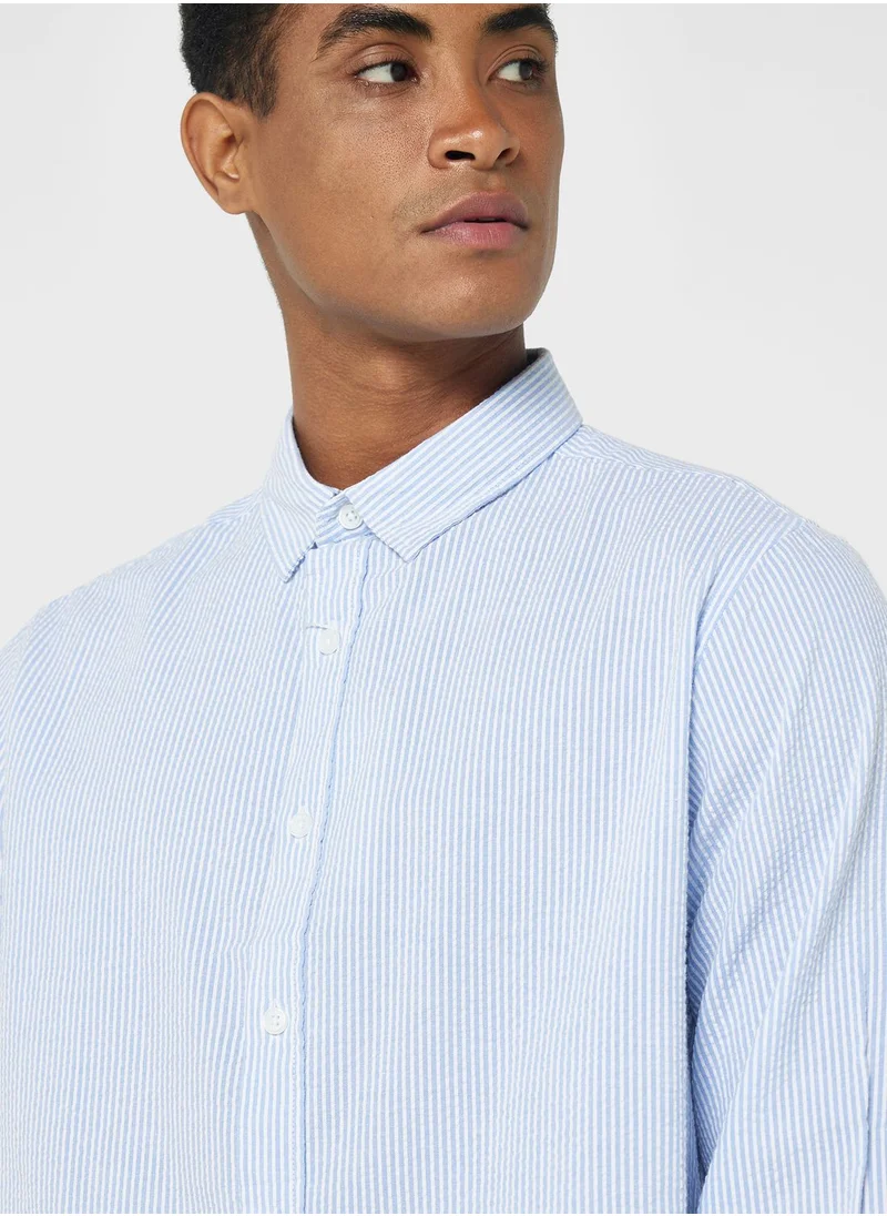 Robert Wood Long Sleeve Seersucker Stripe Shirt